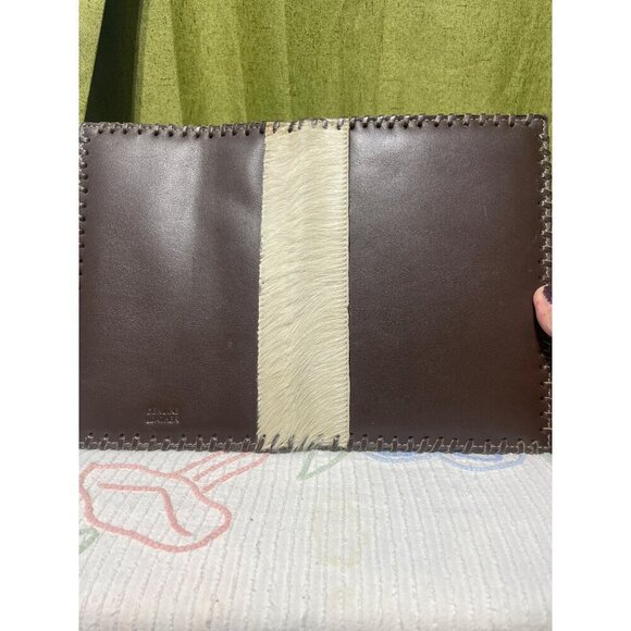 Handcrafted Brown Leather Journal Cover With White Fur Accent & Stitch Detailing - Picture 4 of 4